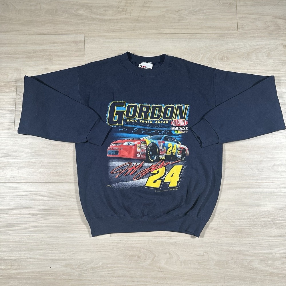 Vintage 90s NASCAR Jeff Gordon DuPont Racing Navy Sweatshirt XL Chase USA
